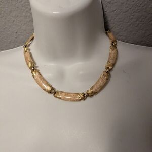 Vintage Monet Elegant Gold Tone Cream Enamel Necklace Choker